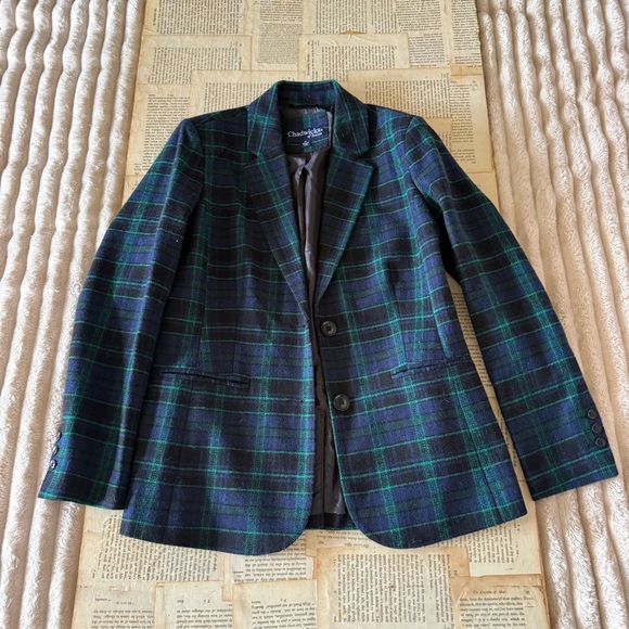 Chadwicks Navy and Green Plaid Wool Blazer - Picture 2 of 9